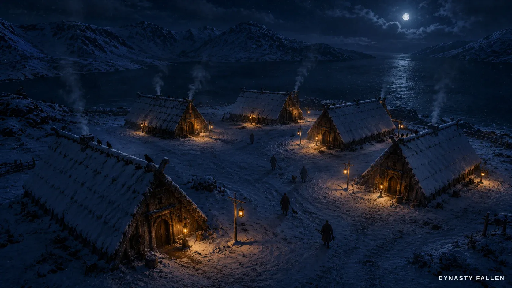 A high aerial view sweeps over the Eastern Settlement Winter.