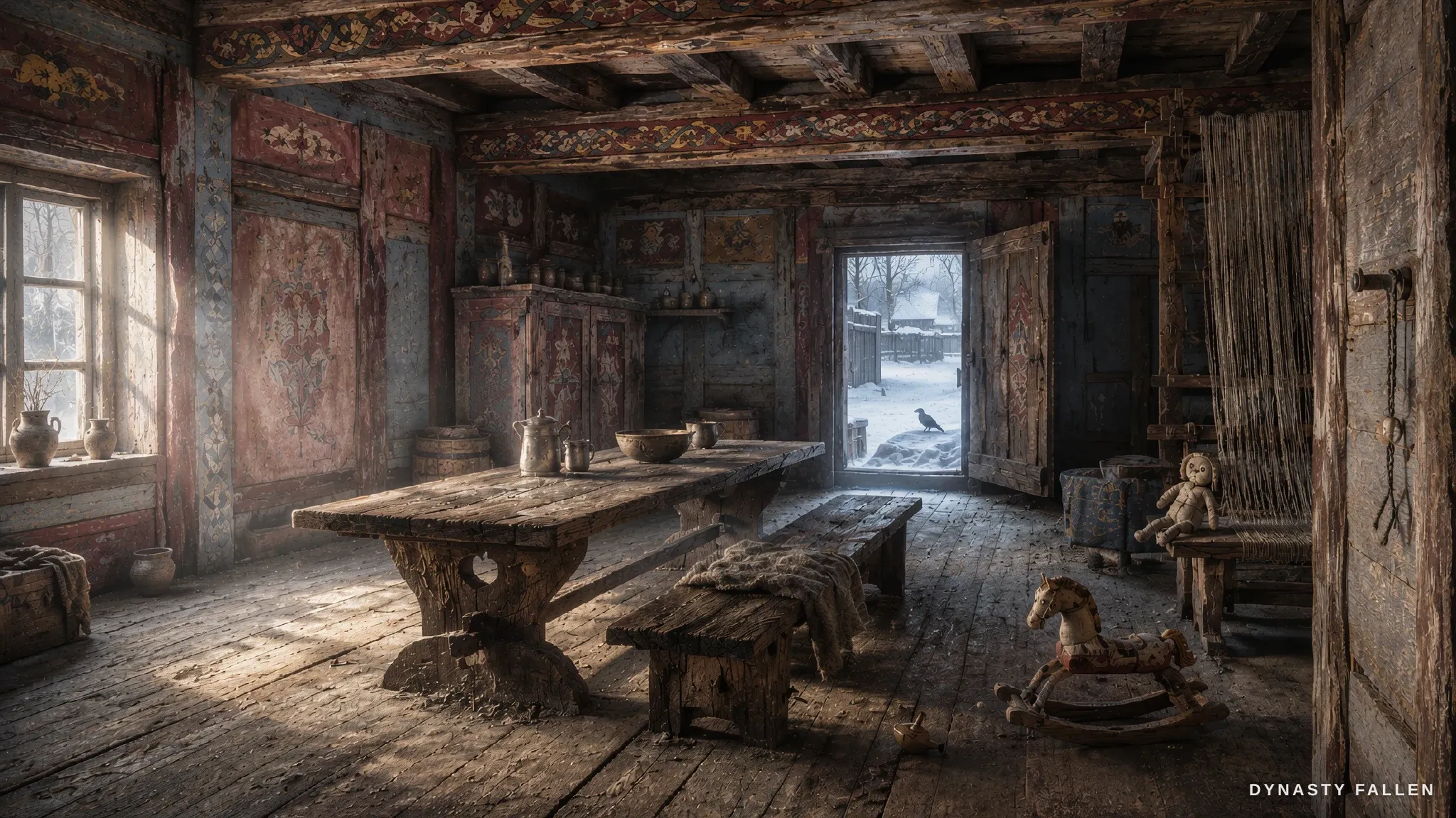 The interior of Maiden Worn Hall fills the frame, bathed in.