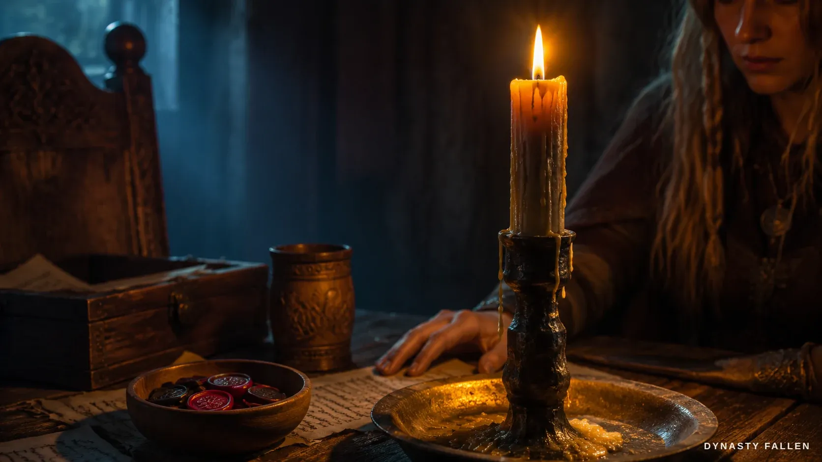 In Sigrid Chamber Dawn, the tall beeswax candle stands alone.