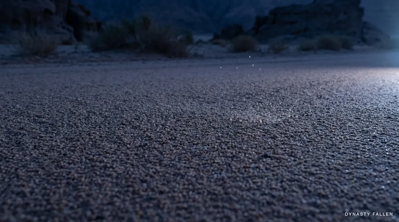 An extreme close-up of the Sinai Desert March sand surface just before the army arrives.