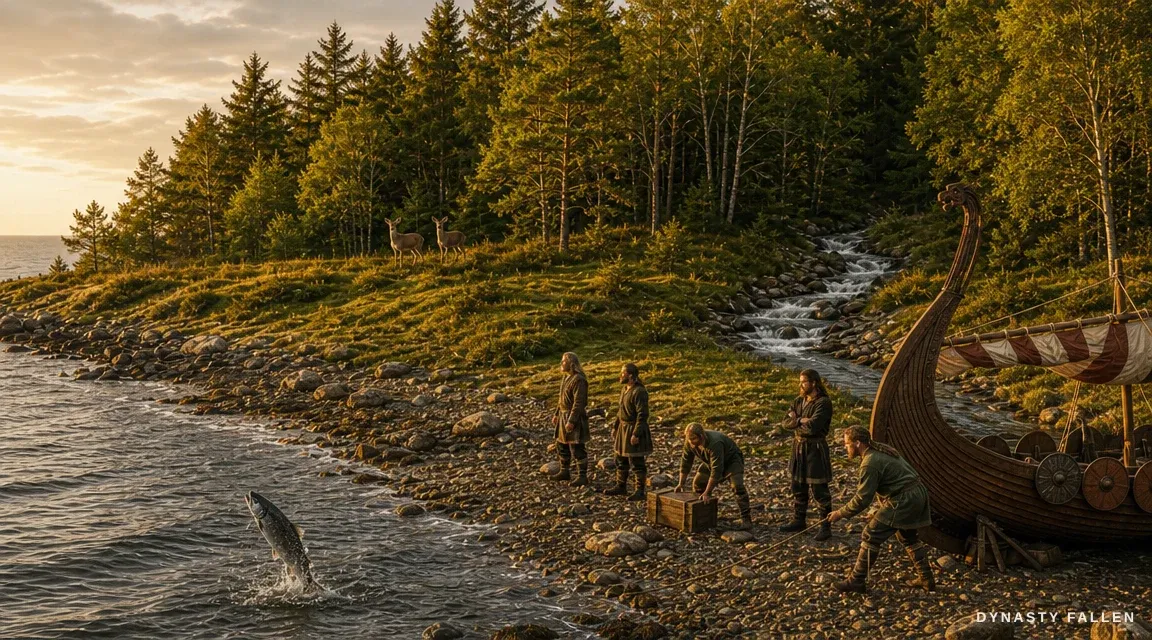A sweeping wide shot of Vinland Landfall Coast captures a gr.