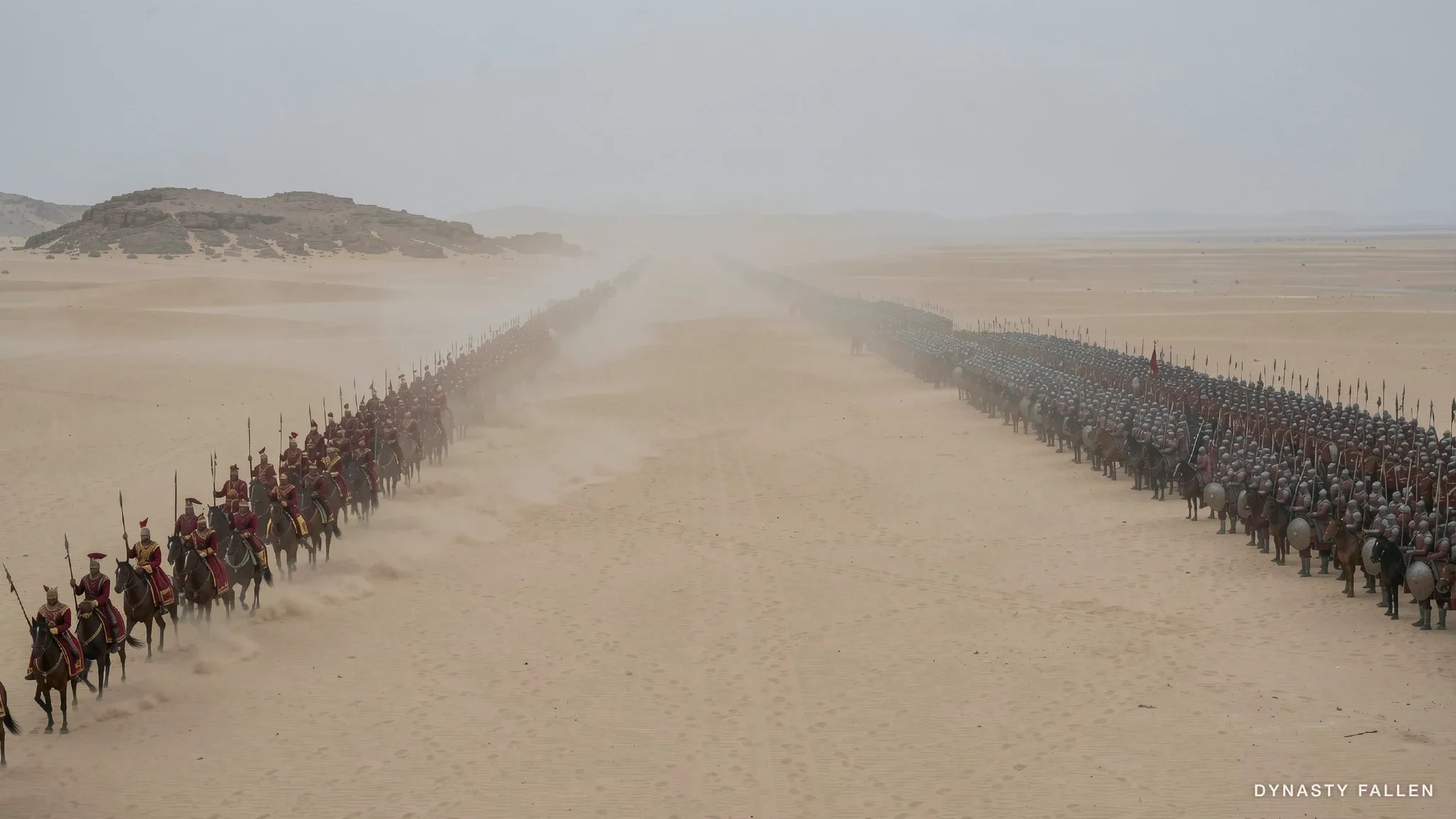 A high-distance vantage over the full Emesa desert plain.
