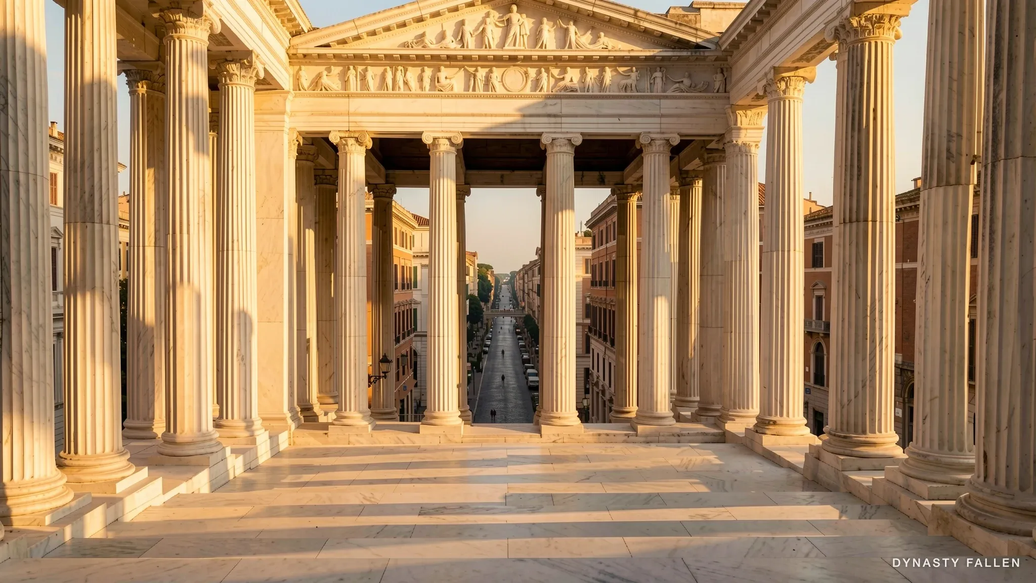 The temple steps stretch across the frame, empty.