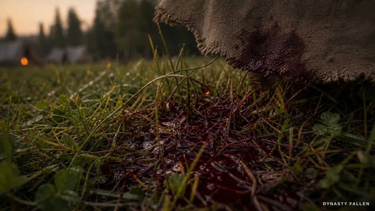 Close-up of the blood on the summer-late grass at the barebl.