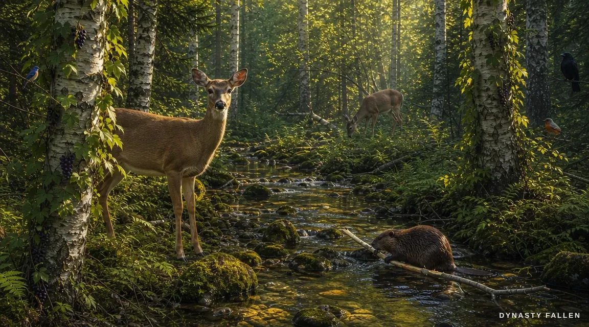 In Vinland Forest Interior, two white‑tailed deer occupy the.