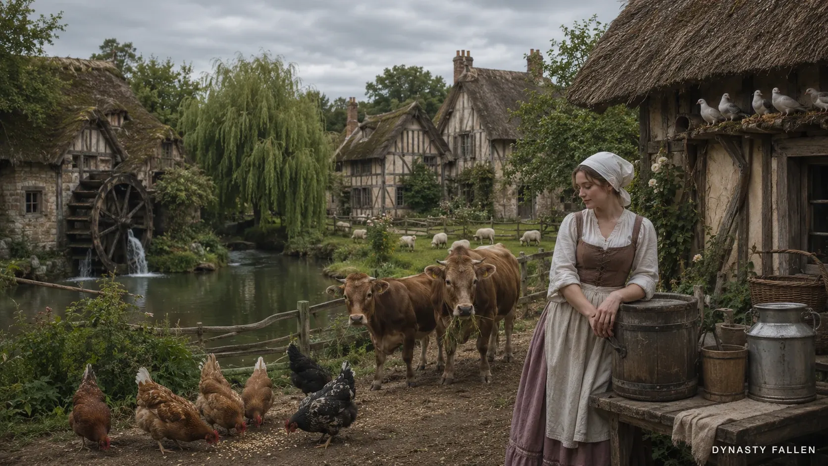 The Hameau de la Reine at work — the dairy, cows, hens and doves of the Queen's real farm.