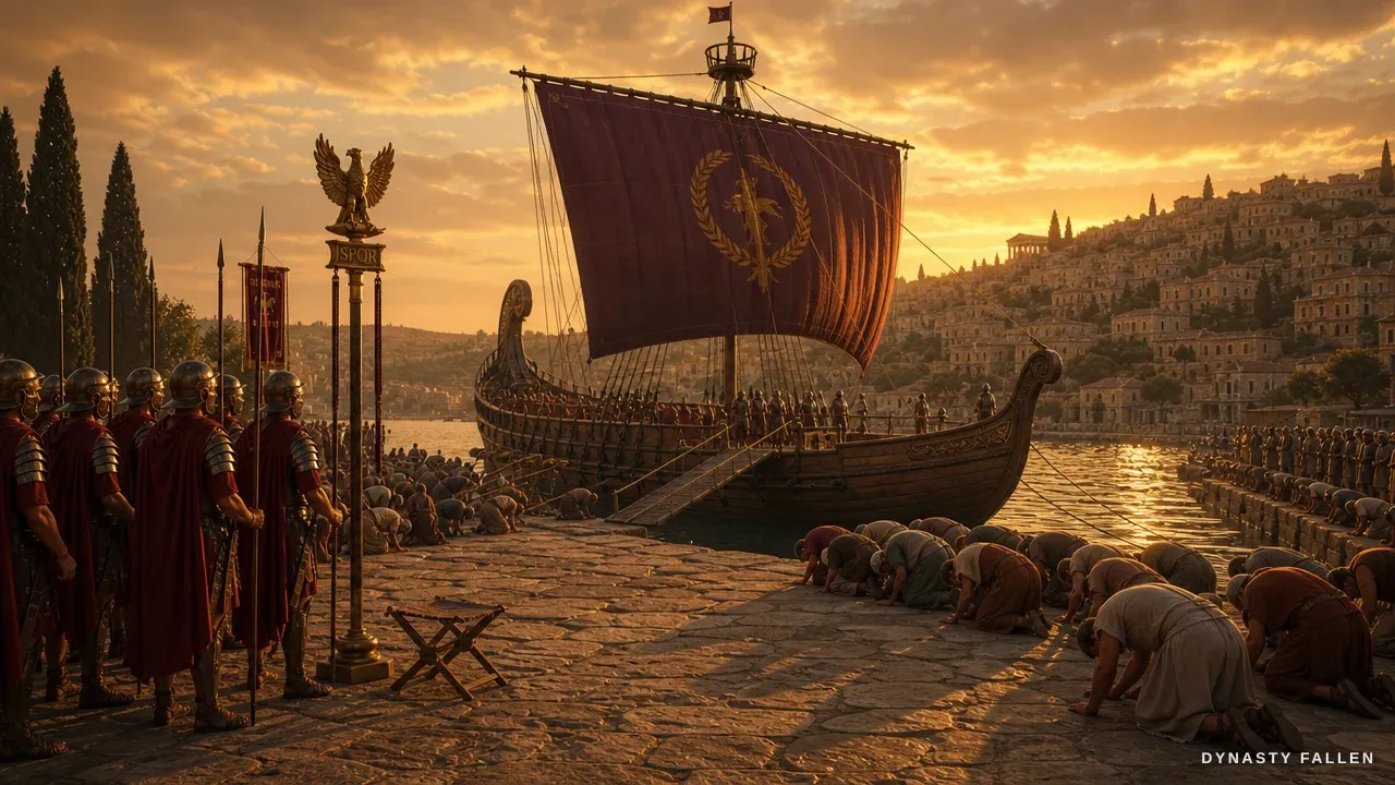 The stone quay of the Tarsus dockside crowded with onlookers along the water.