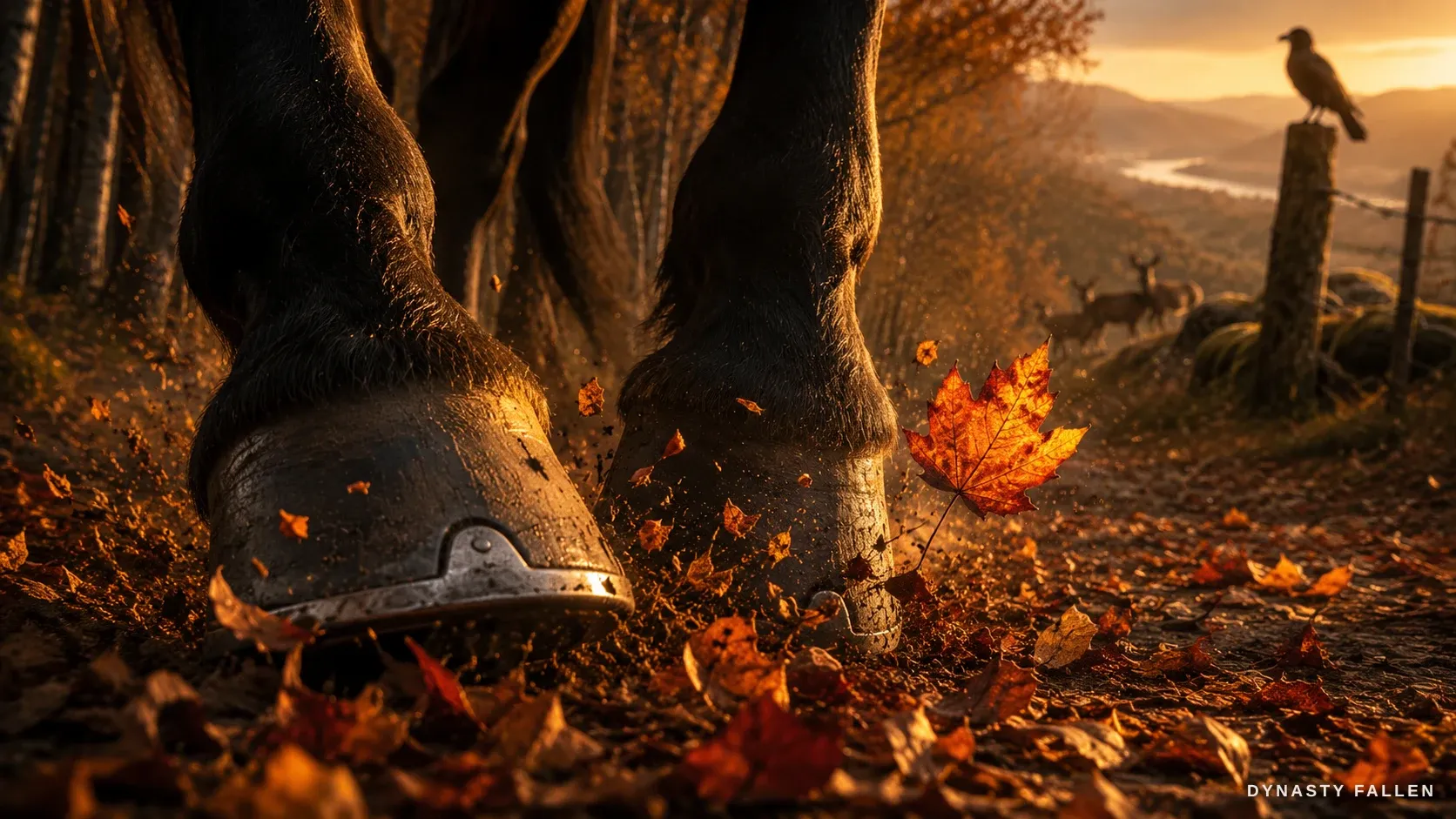 An extreme close‑up captures a pair of powerful warhorse hoo.